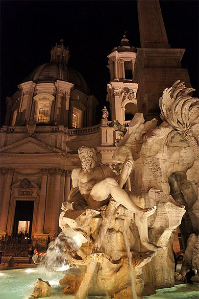 Place Navone Rome Statues Nuit Fontana Dei Quattro Fiumi