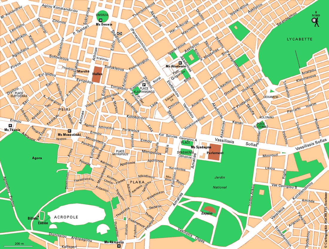 Carte Athènes : Centre-ville en détail / Plan Athènes : Centre-ville en détail