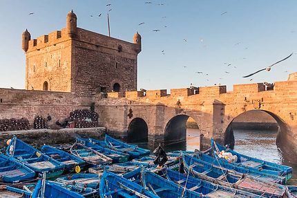 Essaouira, La sqala du port et les bateaux bleus