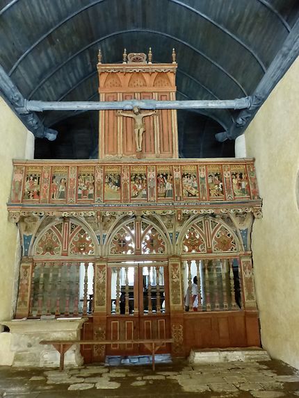 Jubé bois polychrome chapelle St Nicolas Priziac