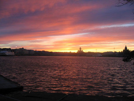Coucher de soleil sur la baie d'Helsinki