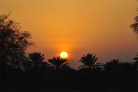 Coucher de soleil sur la route vers Al Ain