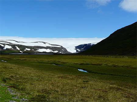 Le fjord de Kaldalon et une langue glaciaire du Drangajokul Le fjord de Kaldalon et une langue glaciaire du Drangajokul