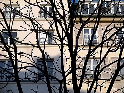 Façades d'immeuble de la place Dauphine en hiver