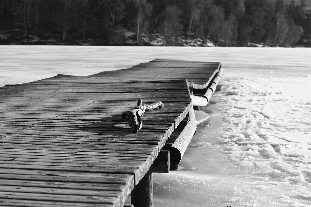 Petit ponton enchassé dans les glaces