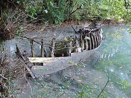 Cimetière de bateaux sur une anse du Belon