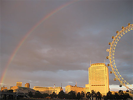 London eye under rainbow