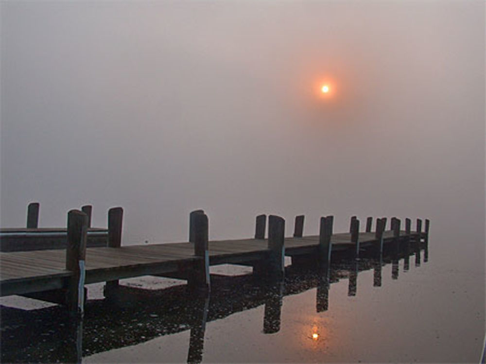 Quai dans le brouillard