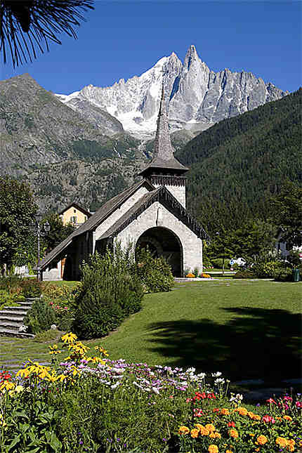La chapelle des Praz et les Drus, Chamonix