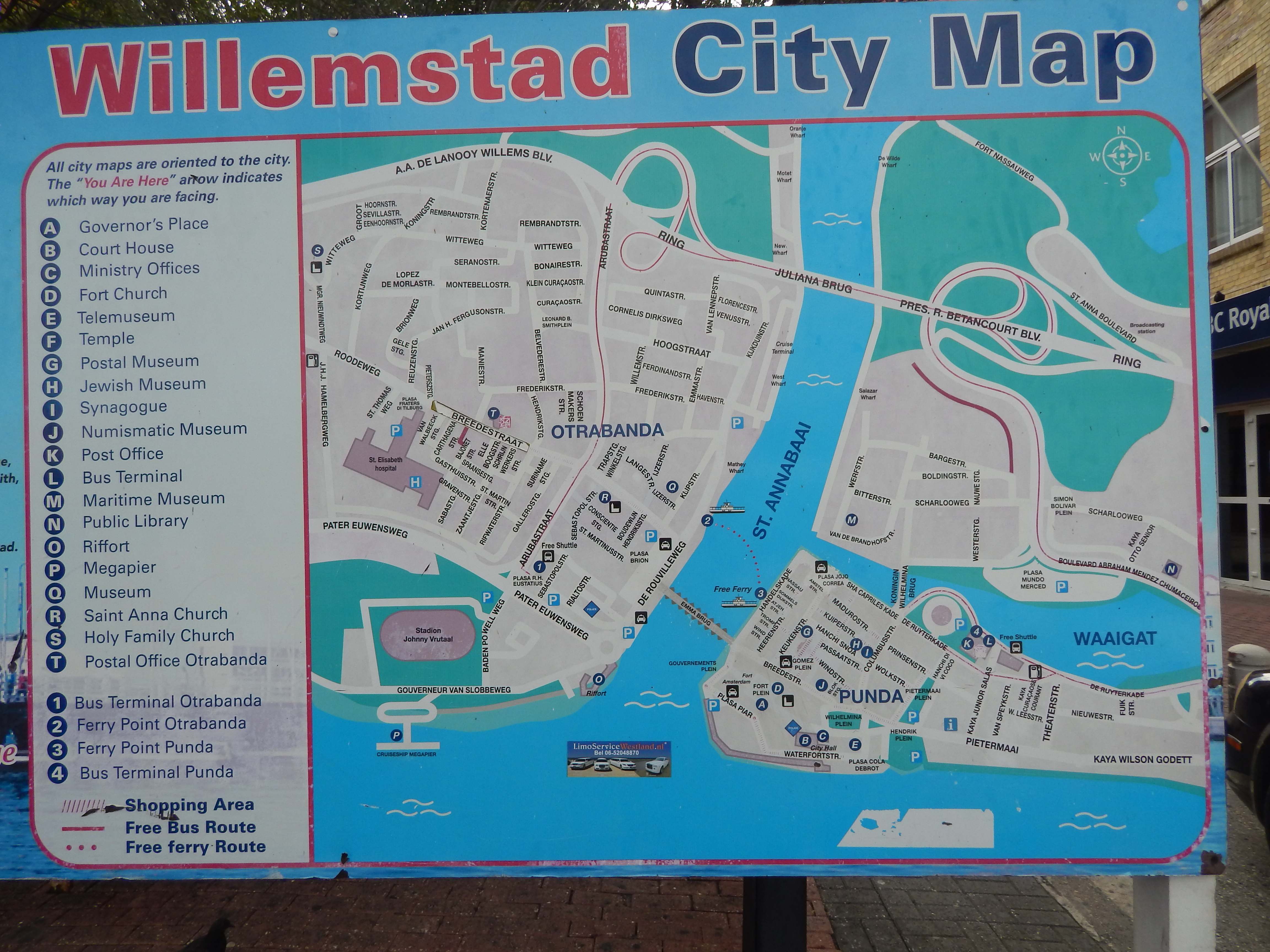 tourist map of willemstad curacao