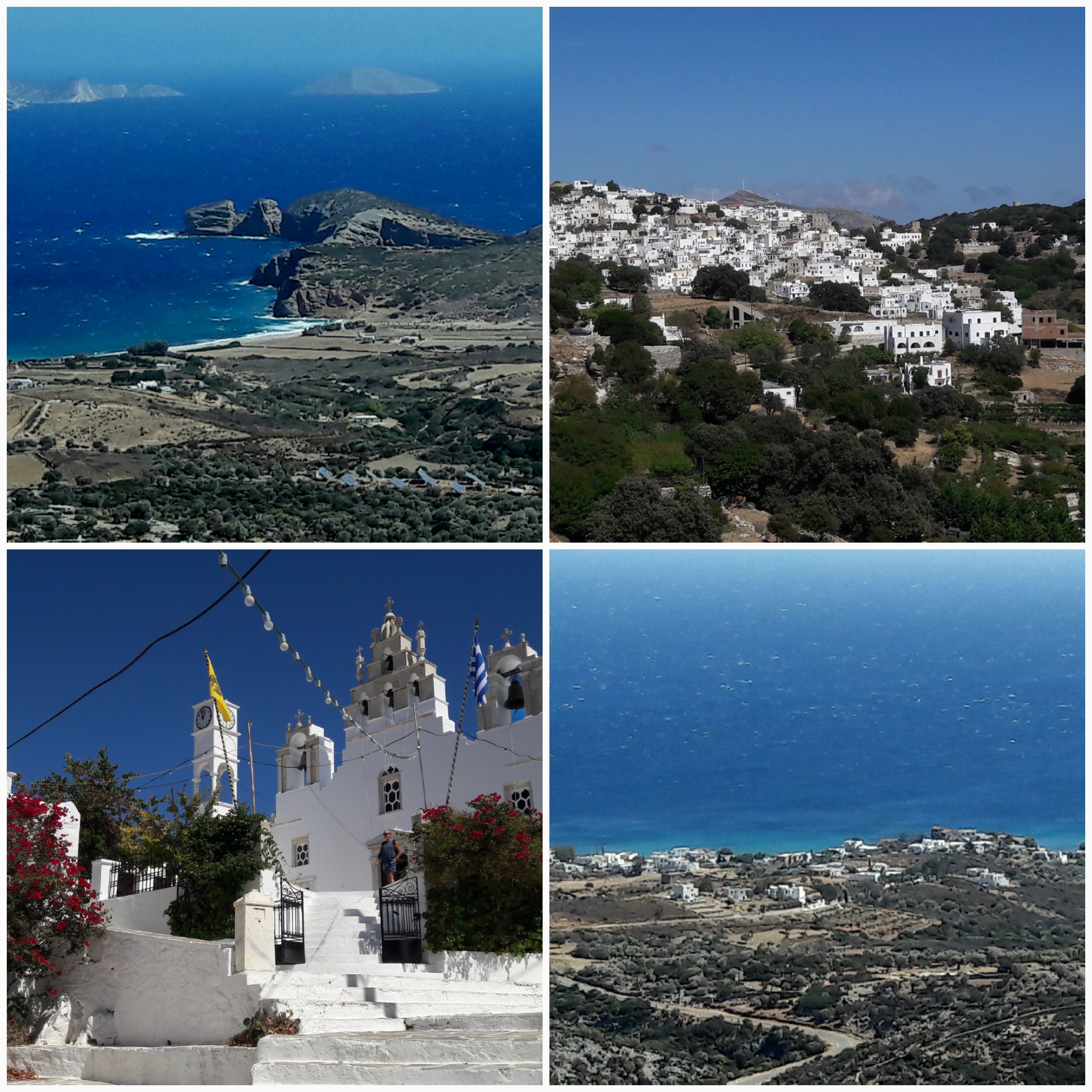 Église à Filoti et baie de Moutsouna Naxos island
