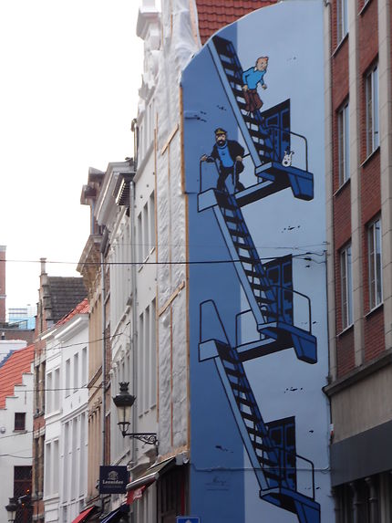 Fresque Tintin, rue de l’Étuve à Bruxelles