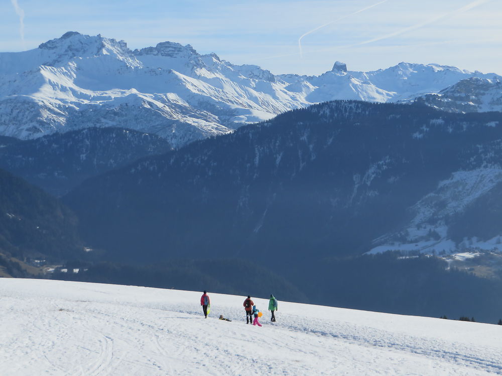 Balade en famille en raquette et luge à Hauteluce