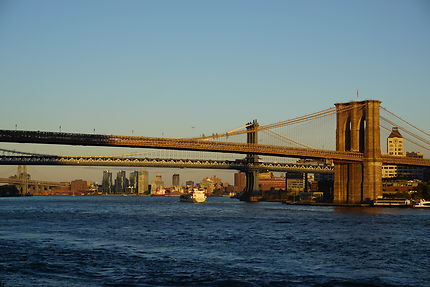 Soleil couchant sur le pont de Brooklyn