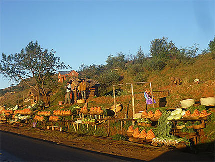 Vente de légumes le long de la route vers Tana