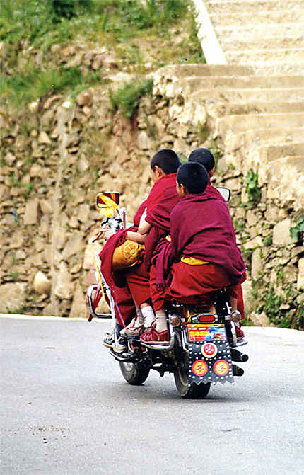 4 moines tibétains sur une moto 