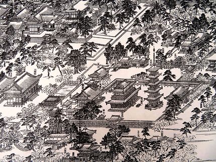 Gravure ancienne du temple Shi Tennō-ji