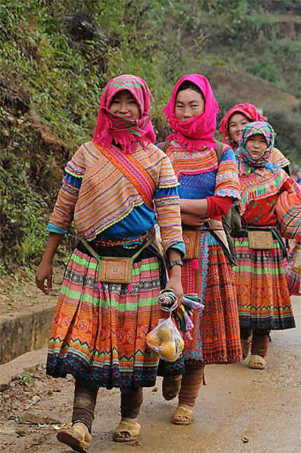 Jeunes filles hmong fleur