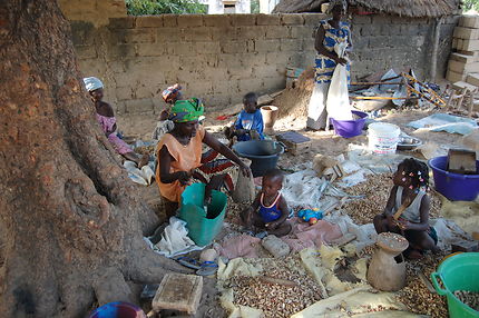 Femmes cassant les cacahuètes