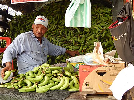 Vendeur de bananes à l'intérieur de son camion