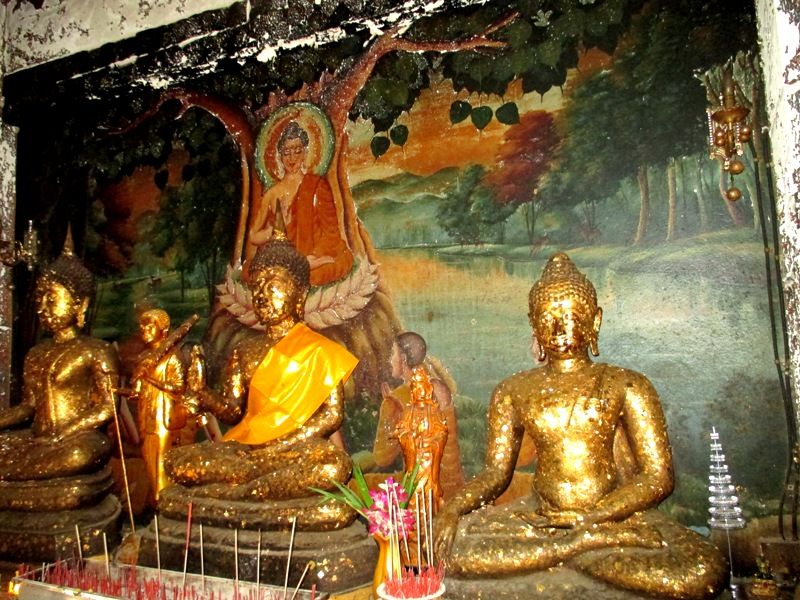 Fresque ancienne au Khao Phra Bat Temple