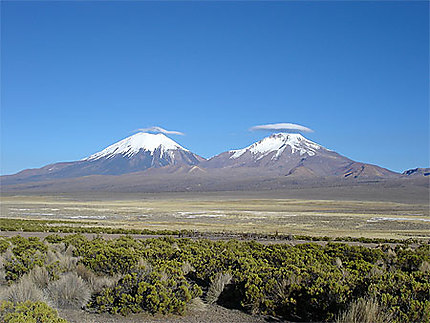Les volcans jumeaux Parinacota et Pomerape