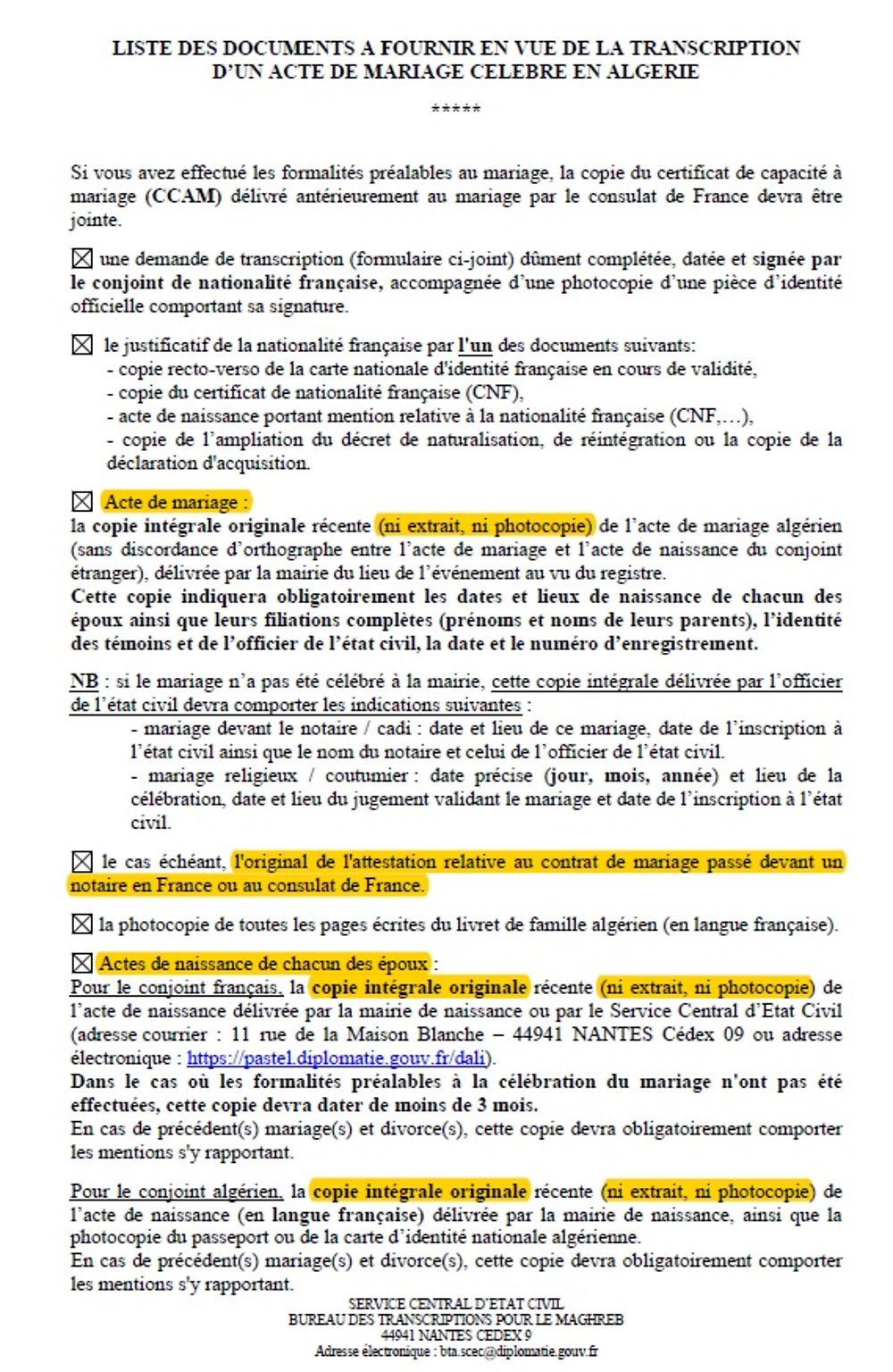 Re: Certificat de capacité à mariage (ccam) - formalités pour se marier en Algerie - Nyni