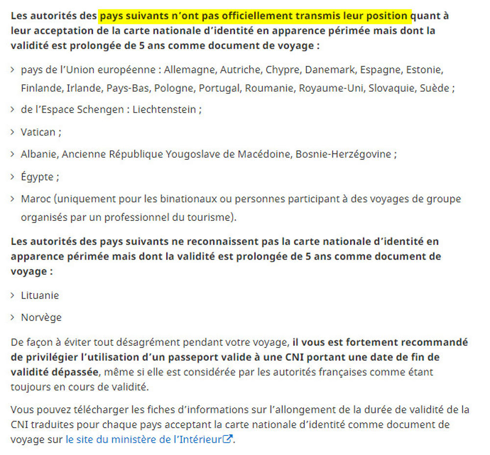 *** Liste des pays acceptés les cartes d'identité (en apparence périmée) avec prolongation automatique de 5 ans *** - H@rd