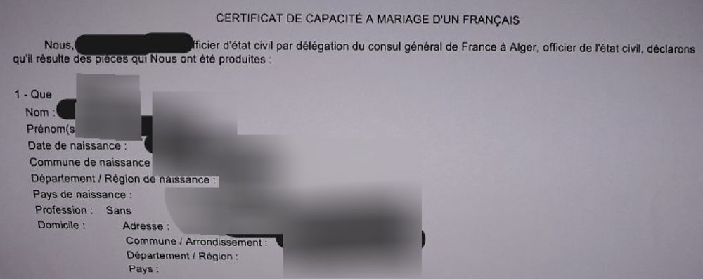 Re: Certificat de capacité à mariage (ccam) - formalités pour se marier en Algerie - Chouchou3907