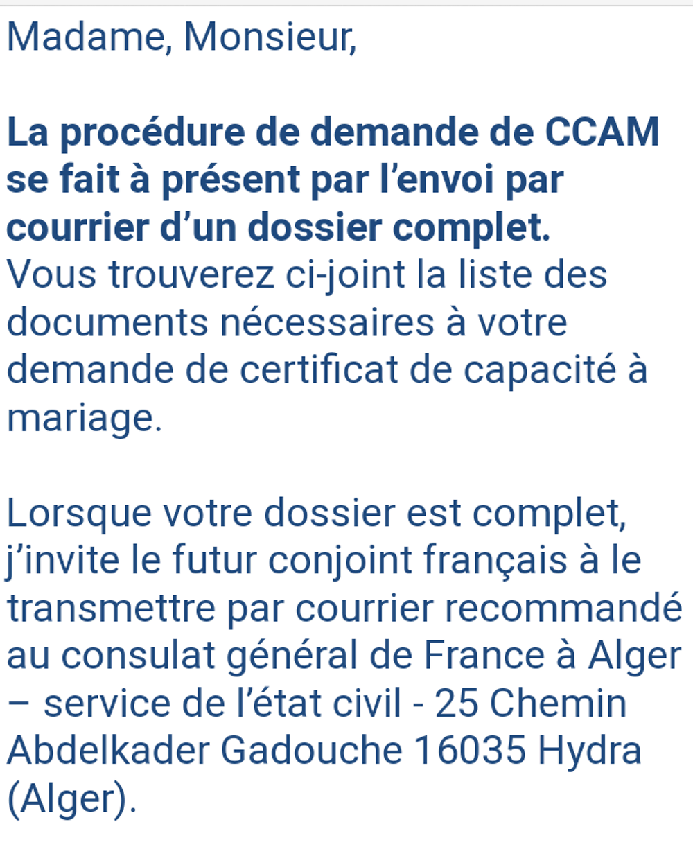 Re: Certificat de capacité à mariage (ccam) - formalités pour se marier en Algerie - NABILA-NABILA