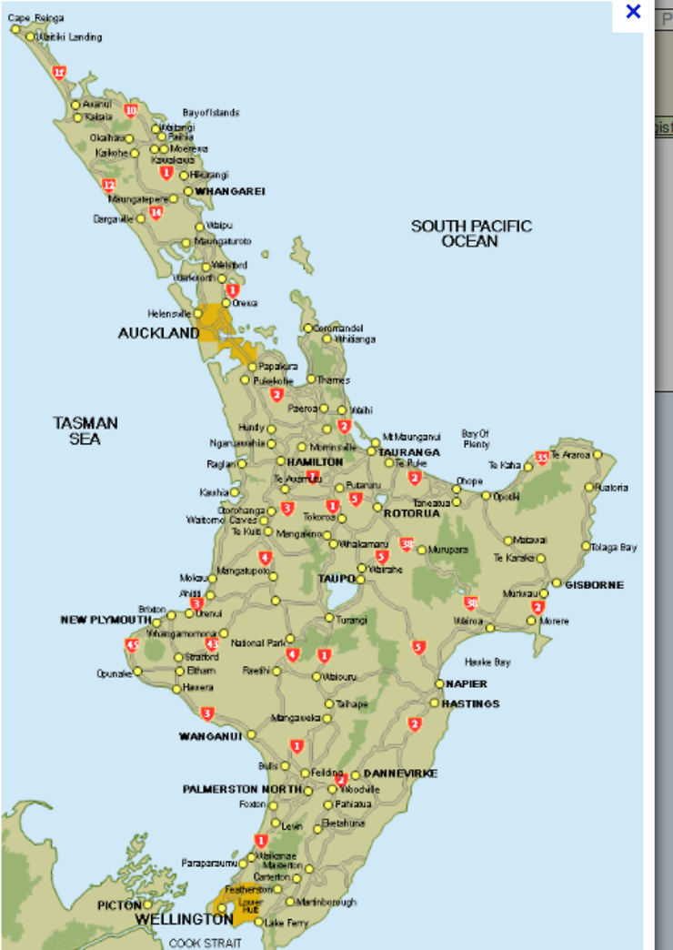carte routière nouvelle zélande île du nord