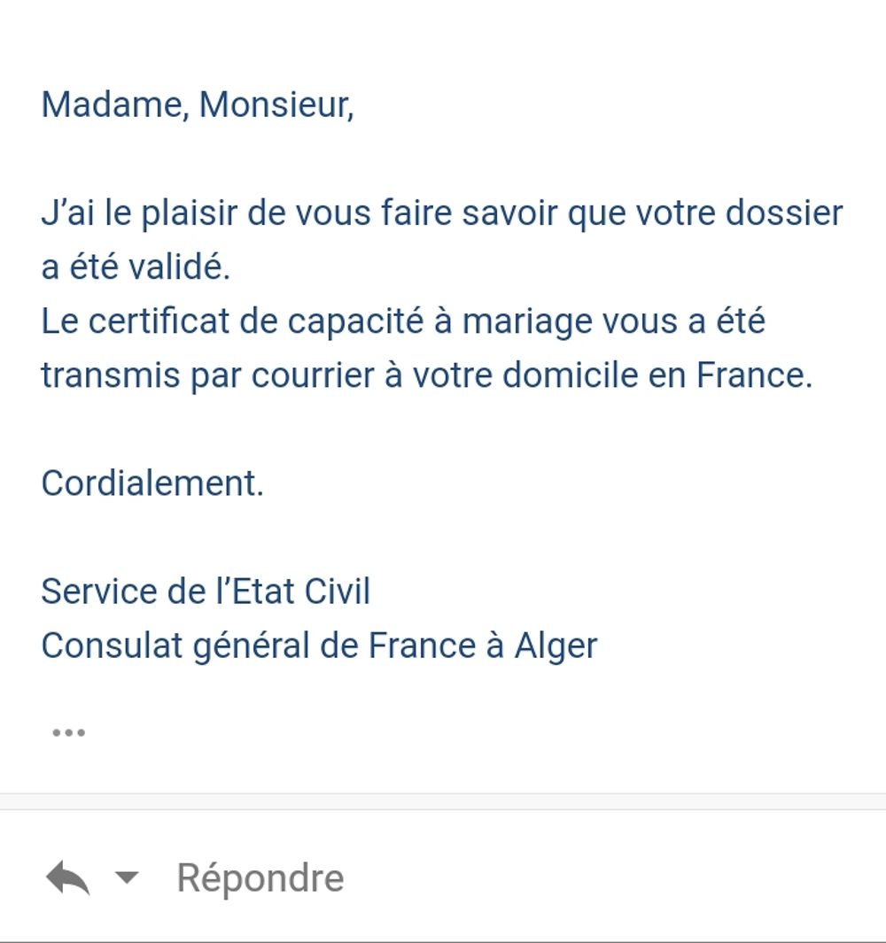 Re: Certificat de capacité à mariage (ccam) - formalités pour se marier en Algerie - nina-ninette