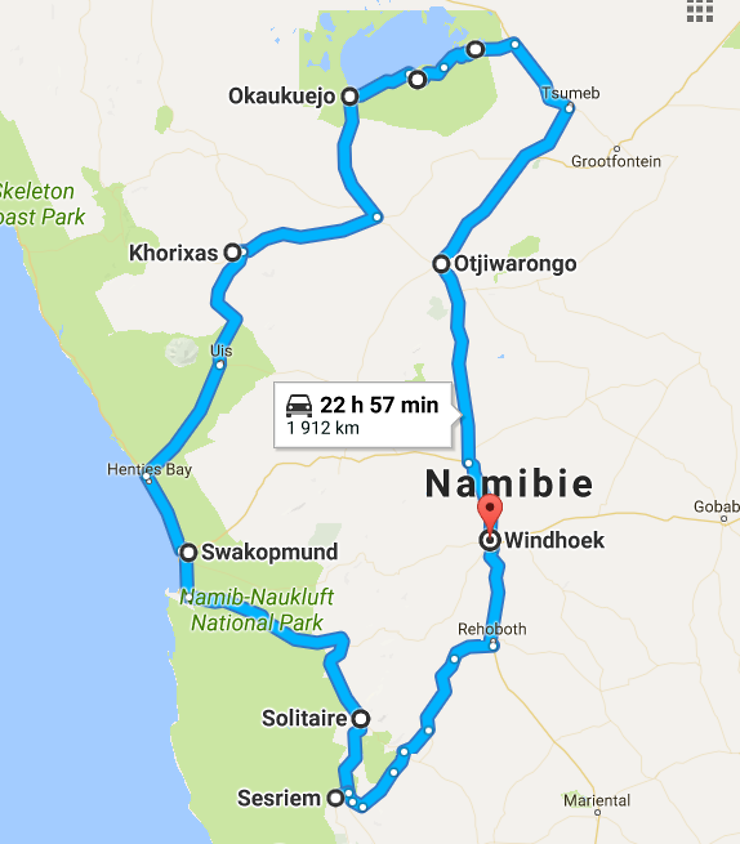 Itin raire et tat des routes pour 10  nuits en Namibie  