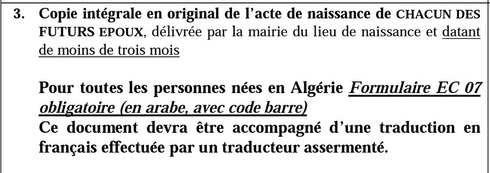 Re: Certificat de capacité à mariage (ccam) - formalités pour se marier en Algerie - Leila4219