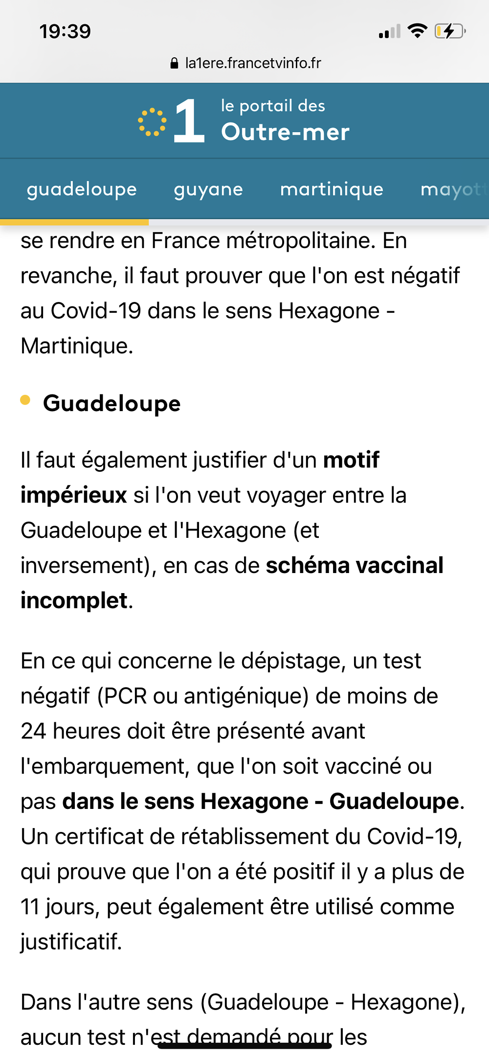 Re: Certificat de rétablissement pour la Guadeloupe - Marionrnv