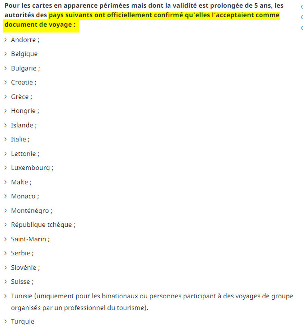 *** Liste des pays acceptés les cartes d'identité (en apparence périmée) avec prolongation automatique de 5 ans *** - H@rd