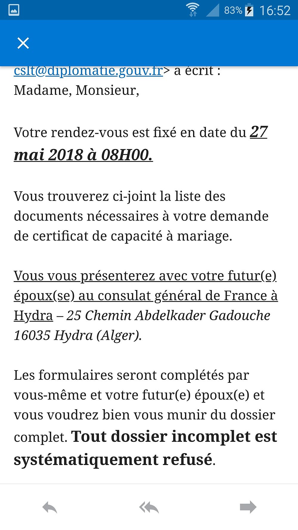 Re: Certificat de capacité à mariage (ccam) - formalités pour se marier en Algerie - Mbkz75