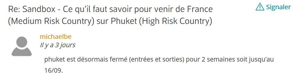Re: Sandbox - Ce qu'il faut savoir pour venir de France (Medium Risk Country) sur Phuket (High Risk Country) - Fact-checking