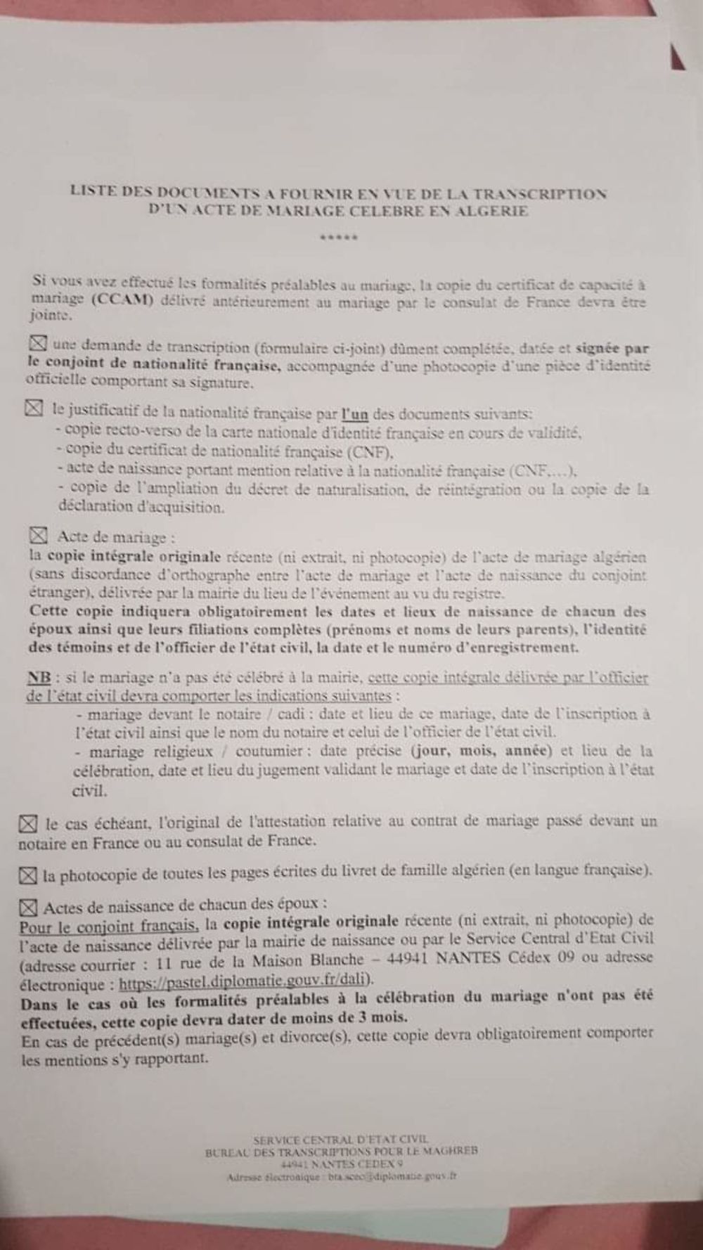 Re: Certificat de capacité à mariage (ccam) - formalités pour se marier en Algerie - chanez06